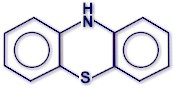 Estructura química de la fenotiazina, el primer antihelmíntico sintético.